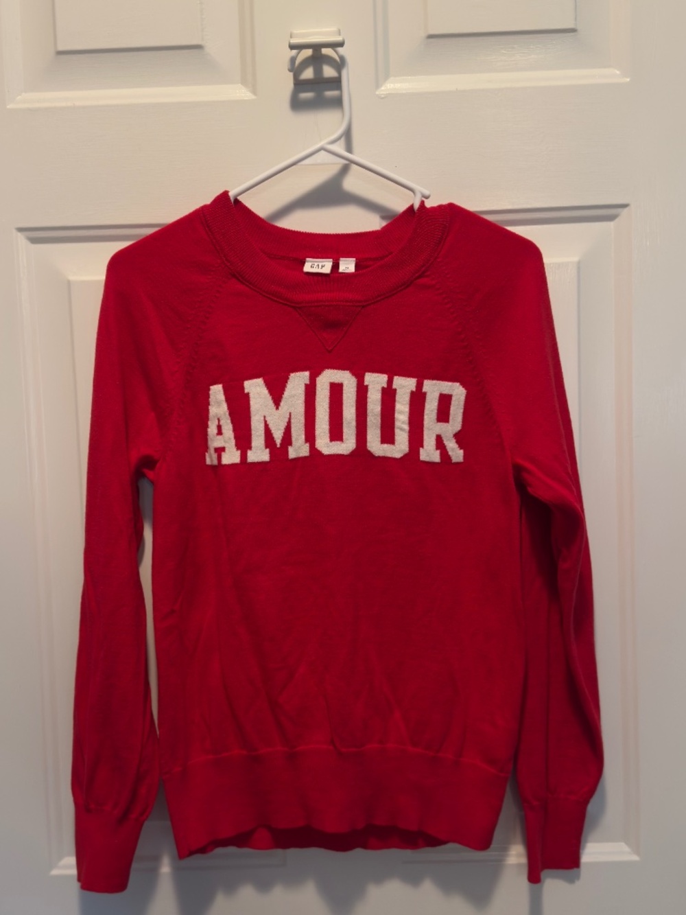 GAP Red 'AMOUR' Crewneck Sweater with White Lettering